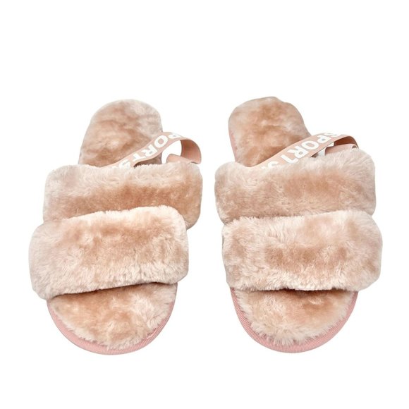 D ta Lo Women's Size 43 Pink Sport Fluffy Slingback Slippers - Picture 2 of 5
